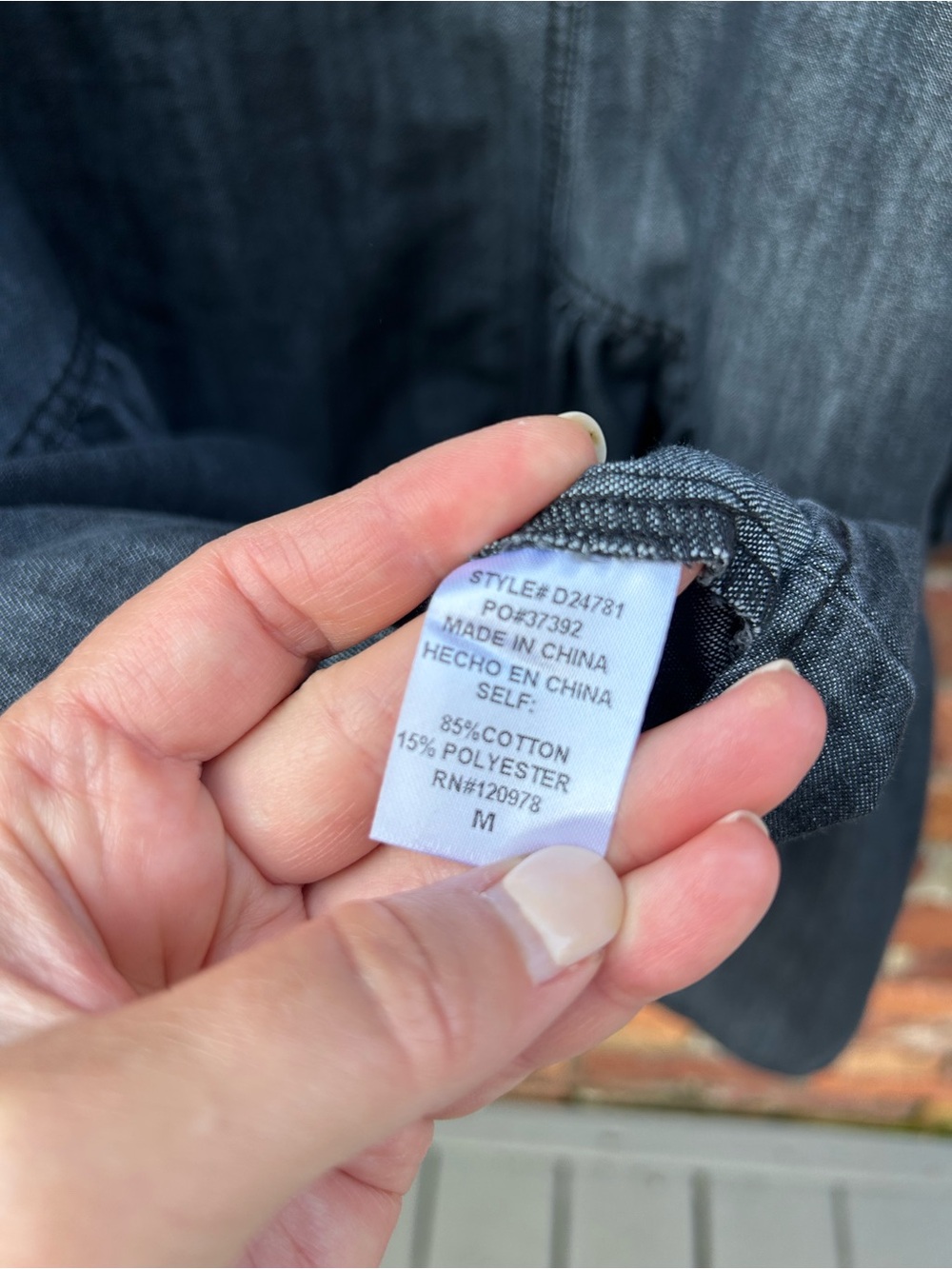 Entro Denim Button-Front Babydoll Dress Long Sleeve Cotton Blend M Gray Pockets - Picture 6 of 7